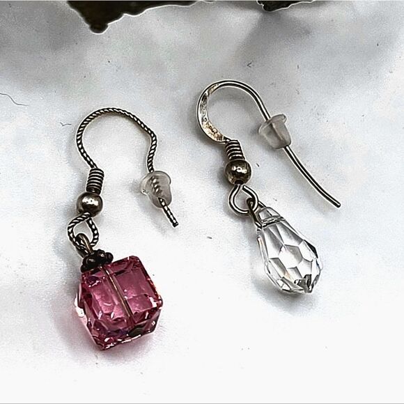 "5/$25" Sterling Silver Swarovski Crystal Mismatched Dangle Earrings - Picture 1 of 9